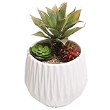 MyGift Modern Ceramic Planter, Small Round Garden Plant Container Pot, White