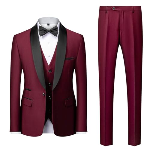 Men's Slim Fit 3 Piece Suits Solid Prom Wedding Blazer Pants Vest Tuxedo Set for Men Formal Suit3
