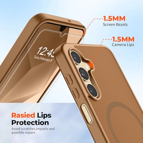Image of SUPFINE Magnetic for Samsung Galaxy A16 5G Case with Screen Protector, (Built-in Magnets) (Military Grade Drop Protection) Slim Translucent Shockproof Phone Case,Brown