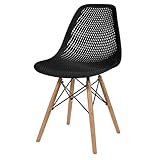 JASIAK Nordy Skandinavischer Stuhl | Kunststoffstuhl mit Holzbeinen | ergonomischer Design Stuhl | Scandi Stil | stabil & pflegeleicht | Esszimmerstuhl | 1 Stück | 38 × 42 × 80 cm | Farbe: Schwarz