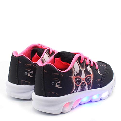 Tenis de Led Infantil Feminino Buldog com luz