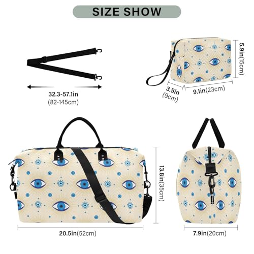 Blue Evil Eye Travel Duffel Bag for Men Women with Makeup Bag Weekend Overnight Carry On Bags for Getaway Weekend Travel3