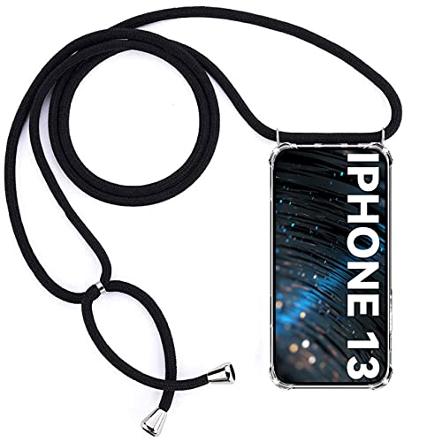 IEMY Coque en Corde pour iPhone 13, Collier Pendentif Réglable en Silicone Souple Transparent en TPU, Étui pour iPhone 13 - Noir Cover