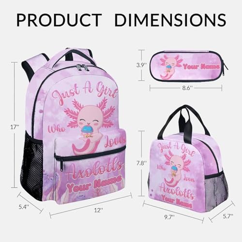 COZYAURA Personalized Kids Backpack with Lunch Box - Cute Axolotl Preppy Backpack for School - Lightweight Pink Backpacks for Girls2
