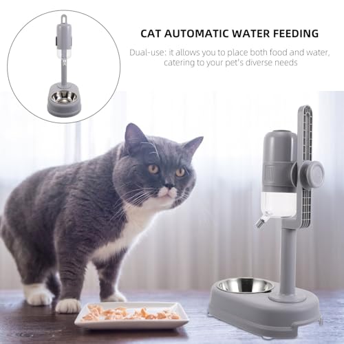 Image of POPETPOP Double Layer Pet Water and Food Dispenser with Automatic Rolling Ball, Stainless Steel No-Spill Hanging Feeder Bowl for Indoor Dogs and Cats