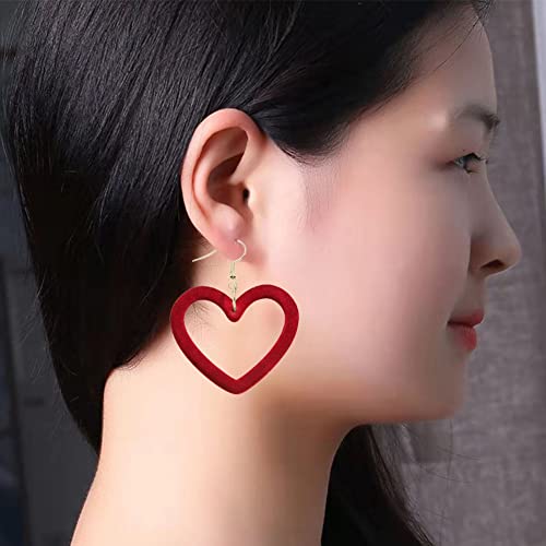 Red Heart Earrings For Women Girls Heart Statement Earrings Hollow Pink Love Heart Hoop Earrings Valentine's Day Gifts Jewelry(Red) #TOP2