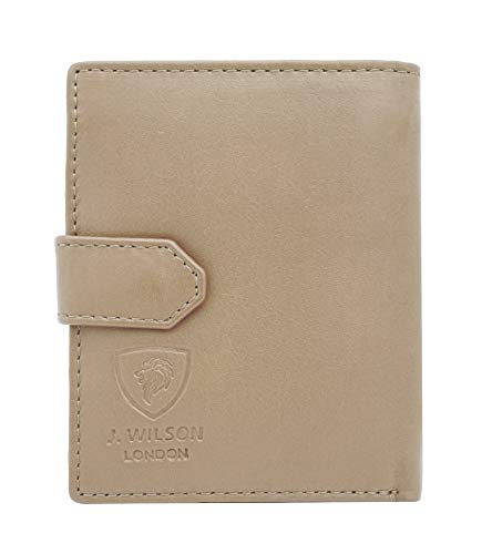J. Wilson London Ladies RFID Safe Designer Soft LeatherCOMPACT Left Hand Purse Card Women Clutch Wallet with Zip Pocket Gift Boxed (Cream)