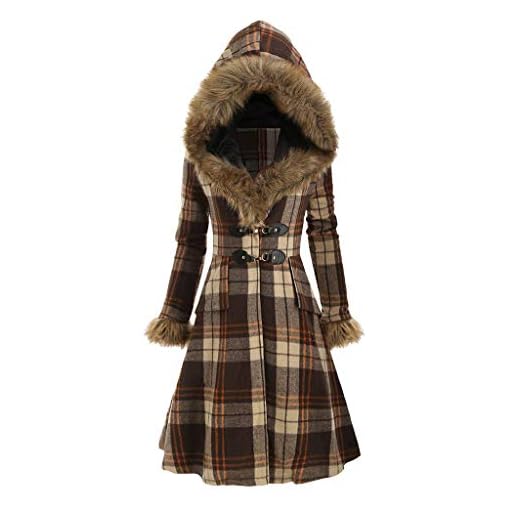 Ullkappa dam lång elegant plyschjacka dam med huva ränder tjockare varm vindtät skydd vindjacka trenchcoat parkas dam övergångsjacka stora storlekar kvinnor vinter vinterjacka S~3XL, BRUN, XXL