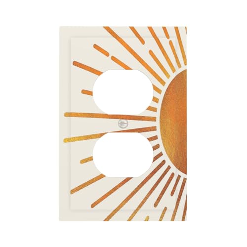 Decorative Outlet Covers Mid Century Gold Sun Boho Sunrise 1 Gang Duplex Light Switch Cover Plate Unique Wall Plate Electrical Switch Plate Covers for Bedroom Home Decor