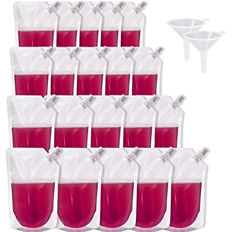 Drink Pouches for Festivals, 20pcs 4 Mixed Sizes 250ml/380ml/420ml/500ml Refillable Drink Pouches for Festivals Plastic Liquor Pouches Travel Plastic Drinks Flasks Cover