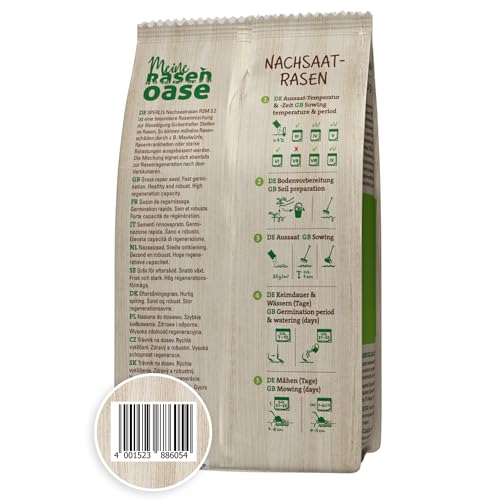 SPERLI’s Nachsaatrasen RSM 3.2 88605-0,25 kg für 9 m² - Rasensamen schnellkeimend - FiBL-ökozertifizierte Schutzhülle - optimal für Sport und Spiel - Made in Germany - RSM zertifizierte Grassamen