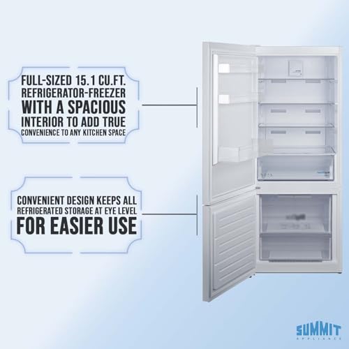 Summit 28" Bottom Freezer Refrigerator, Refrigerator- Freezer, Energy Star, White - FFBF151WLHD (Left Hand Door) on Fridge.com