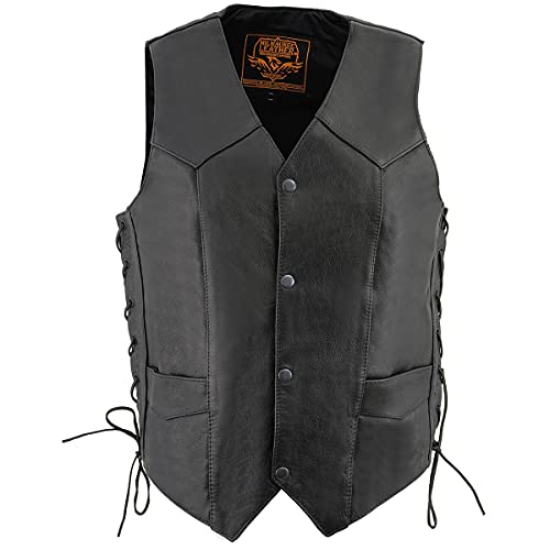 Image of Milwaukee Leather Men's Premium Leather Western Style V-Neck Motorcycle Rider Vest with Front Snap Closure |LKM|ML|SH