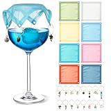 Mumufy 8 Set Wine Glass Covers with Wine Charms, 8 Weighted Breathable Portable Veils Covers to Keep Bugs out 40 Charms Rings for Restaurant Picnic Dinners Housewarming Gifts(Fresh,Cute)