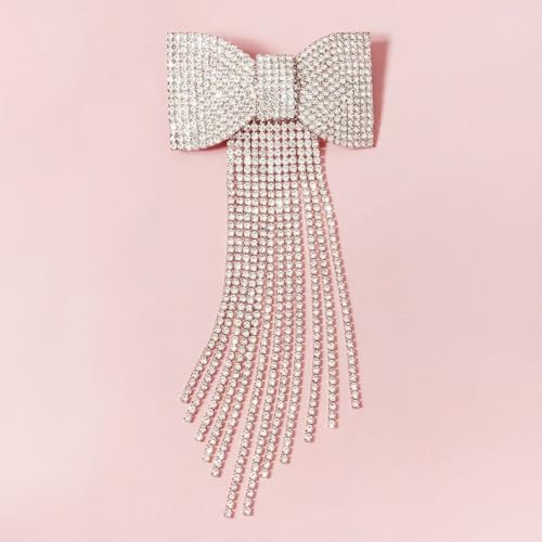 Pinzas para el cabello con moño, con cristales de plata y borlas, accesorios de moda para boda y fiesta miniatura 2