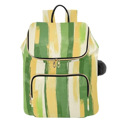 KLL Grass Green Yellow Stripe Pattern Doodle Art Backpacks for Women Large Capacity Shopping Travel Daypack for Gym Shopping Travel
