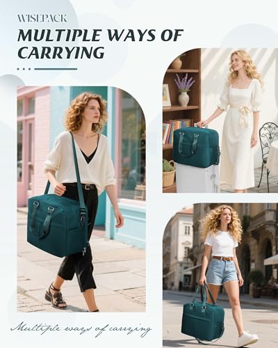 Image of Travel Duffle Bags for Women Men Expandable Personal Item Travel Bag Lightweight Weekender Overnight Carry on Bags for Airplanes Sport Gym Tote Ladies Beach Luggage Bag Peacock Blue
