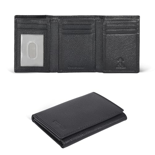 ESTALON Real Leather Trifold Wallet For Men-RFID Slim Tri Fold Wallets Minimalist 3 fold Credit Card Holder ID Window (Charcoal/Sierra)