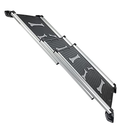 KATSU Tools Hunderampe Auto Klappbar, 70kg/150lbs Tragfähigkeit, 71cm-156cm Aluminiumlegierung Tragbar Faltbar Leichte Anti-Rutsch Oberfläche Teleskopische Hunderampe für Haustiere
