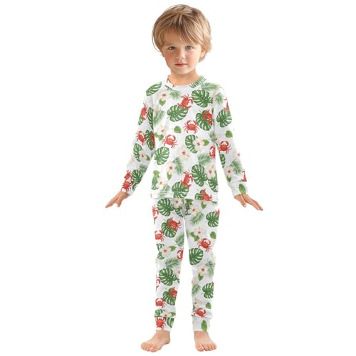 Pajama Sets Long Sleeve Tropical Crab Flowers Pattern Soft Comfy Sleepwear 2 Piece PJS 3-8T2