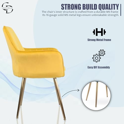 Image of Velvet Accent Chair with Matching Pouffe & Floral Cushion | Modern Upholstered Armchair with Gold Metal Legs | Lounge Chair for Living Room, Bedroom, Office, Guest Room (Yellow)
