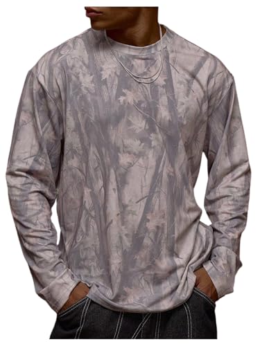 RoseSeek Men's Camo T Shirts Tree Graphic Tees Crewneck Long Sleeve Shirts Tops Vintage Outfits Streetwear Multicolor X-Large
