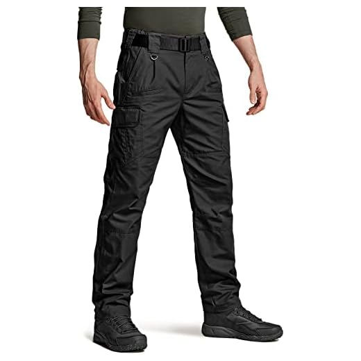 CQR Men's Tactical Pants, Water Resistant Ripstop Cargo Pants, Lightweight EDC Hiking Work Pants, Outdoor Apparel, Duratex Ripstop Black, 36W x 30L