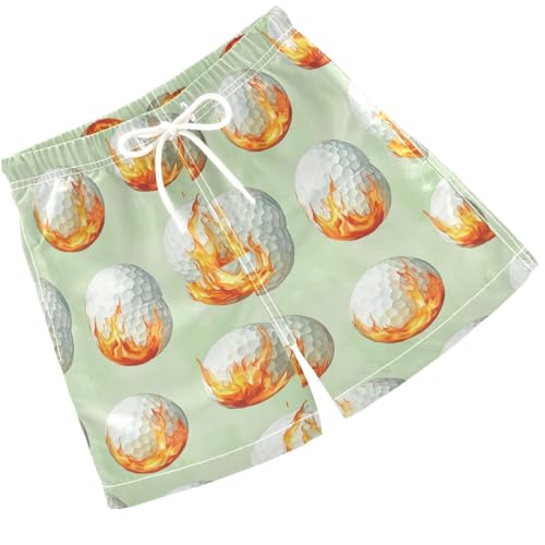 Pigsaly Boys' Swim Board Shorts Green Watercolor Fire White Golf Balls Boy's Swim Trunks Kids Swimwear 5T