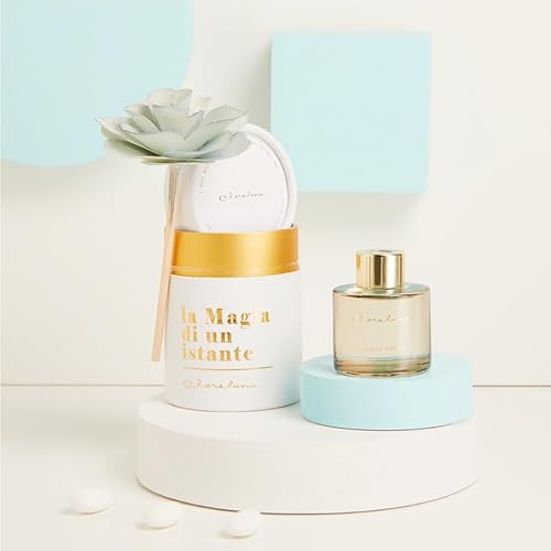 CLARALUNA Bomboniera Matrimonio Profumatore Vetro Grigio con Essenza Black Peony con Rosa Decorativa con Scatola