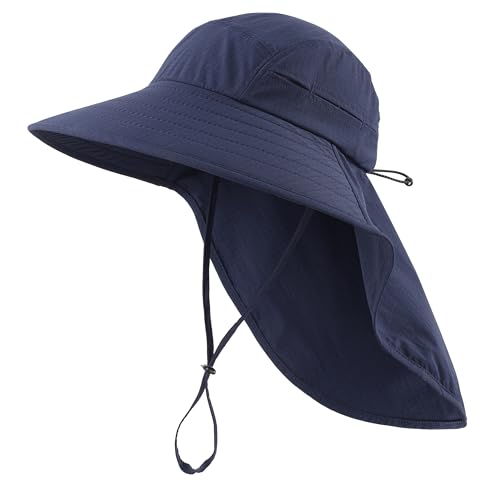 Image of Home Prefer UPF 80+ Sun Hat for Men Women Wide Brim Sun Hat with Neck Flap Summer Beach UV Protection Gardening Fishing Hat