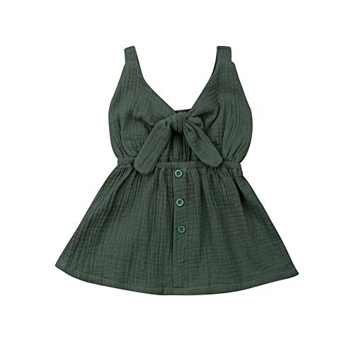 rechange Toddler Kid Baby Girl Summer V Neck Sleeveless Backless Tie Knot Front Button A-Line Dress Casual Sundress (18-24 Months, Green)