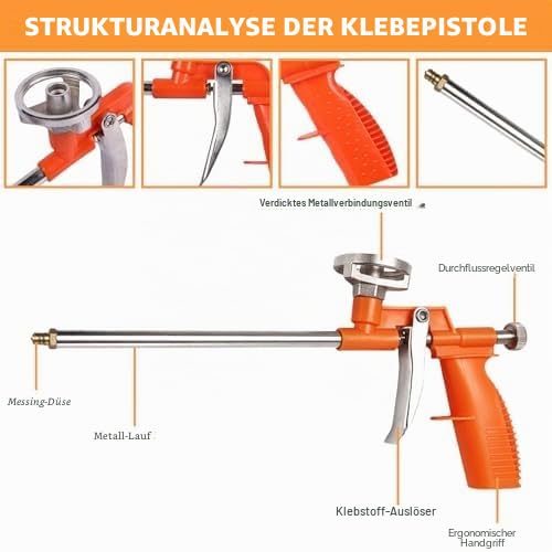 GOMETY: 3 Stück Schaumpistole Aus Vollmetall, Präzise Dosierpistole Mit Ergonomischem Kunststoffgriff, Für Profi-Heimwerker Zum Abdichten Und Füllen (Orange)