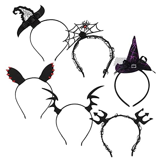 6 st halloween pannband spindelnät pannband häxa hatt pannband fladdermus vinge pannband djävul gaffel pannband halloween hårring halloween spets sjal pannband foto rekvisita för halloween fest cosplay tillbehör