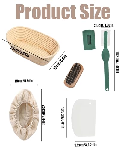 Image of 10 Inch Oval Bread Basket Set, Sourdough Bread Basket for Bread Baking, Handmade Proofing Basket Set with Cloth, Artisan Sourdough Bread Making Tools for Professional and Amateur Bakers