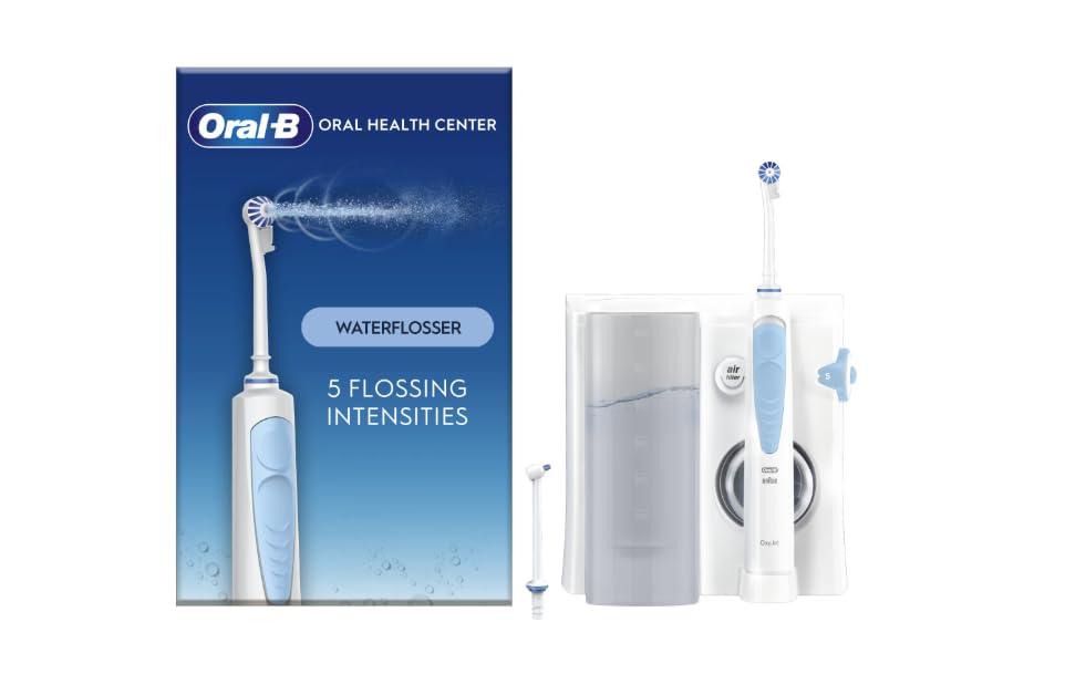 Oral-B Irrigador del centro de salud oral, 1 boquilla de oxyjet, 5 modos de limpieza y 4 chorros de agua, 1 boquilla de agua
