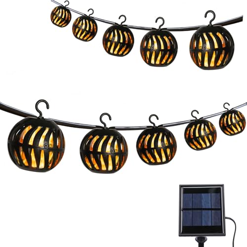 Vigdur 17FT Lantern String Lights, Flickering Flame Solar Patio Lights