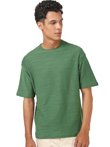 Image of Bewakoof Air 1.0 Men's Solid Oversized Fit Half Sleeve Round Neck Cotton Slub T-Shirt