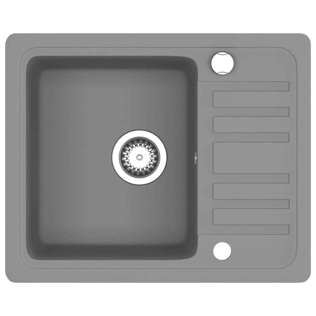 vidaXL Granite Kitchen Sink Single Basin Grey Overmount with Basket Strainer