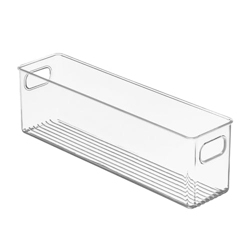 Image of mDesign Plastic Long Stackable Storage Organizer Container, Organization Bin w/Handles for Kitchen, Pantry, Fridge, Freezer, Cabinet, Perfect to Hold Breast Milk - Ligne Collection - Clear