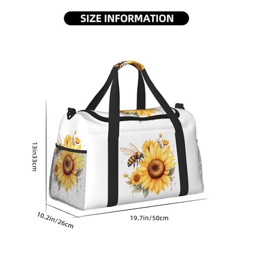 Duffle Bag Watercolor Bees Sunflower Travel Duffel Bags for Men Women with Adjustable Strap Carry on Gym Bag Overnight Weekender Bag3