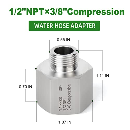 TAISHER 5PCS 304 Stainless Steel Water Hose Adapter 1/2