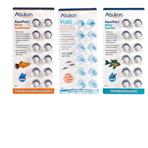 Image of Aqueon Aquarium Maintenance Bundle | Aqueon Pure Live Bacteria & Enzymes for 10 Gallons 12pk, AquaPacs Water Conditioner & AquaPacks Water Clarifier 10 gallons 12pk. for Healthy, Clear Aquariums.
