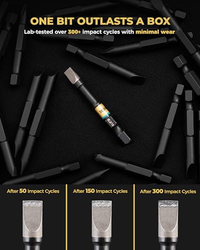 Image of toolant SL1 /4 inch x 2 inch Magnetic Slotted Impact Bits, 2-Piece Set | Impact Steel X2 and CNC-machined micro-textured tips provide secure grip and controlled torque.