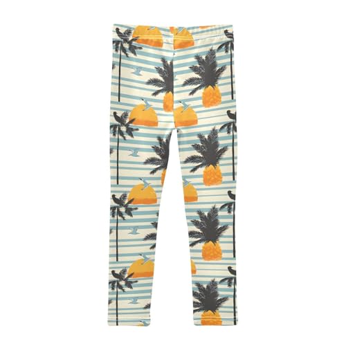 Sunset Palm Tree Pineapple Stripe Girls Leggings Soft Stretch Workout Yoga Dance Pants for Kids Casual Tights2