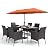Sophia & William 7 Pieces Outdoor Patio Dining Set with 13ft Red Patio Umbrella for Outside, Metal Patio Table and Rattan Chairs Set with Cushion and 1.6" Adjustable Umbrella Hole