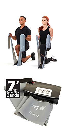 Flat Resistance Bands. Super Exercise Band USA. 7 ft. Long Latex Free. Door Anchor, Carry Pouch, E-B - //coolthings.us