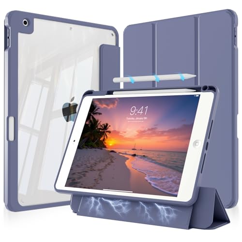 Coque iPad 10.2 avec porte-crayon et coque arrière rigide transparente antichoc