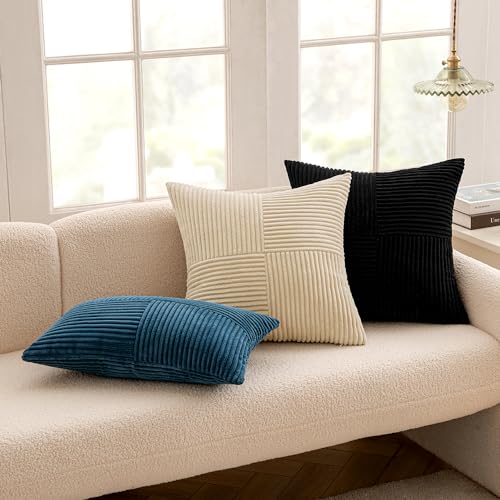 Miulee B0CL66MF6T Black Corduroy Pillow Covers Pack Of 2 Boho Decorative Spliced Throw Pillow Covers Soft Solid Couch Pillowcases Cross Patchwork Textured Cushion Covers thumb #4