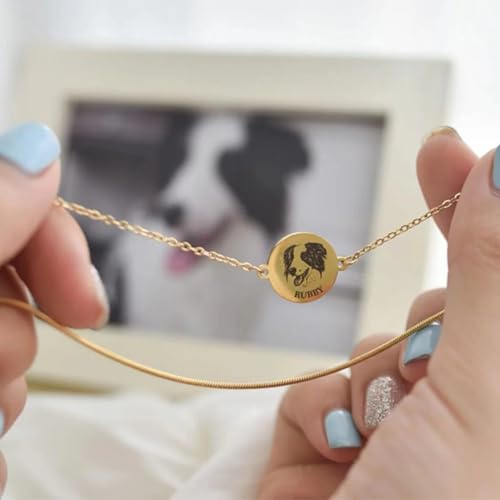 yrozvw Personalisierte Pet Portrait Armband mit Pet Name Handmade graviert Skizze Stil Katze/Hund Foto Armbänder Haustiere Gedenkschmuck Geschenk für Katzen- und Hundeliebhaber