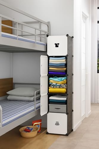 Image of 5 Door Plastic Soft Sheet Wardrobe for Kids, Baby Almirah for Clothes, Baby Storage Organizer, Cupboard for Clothes, Kids Wardrobe for Clothes /Toys /Book (Black-H5)